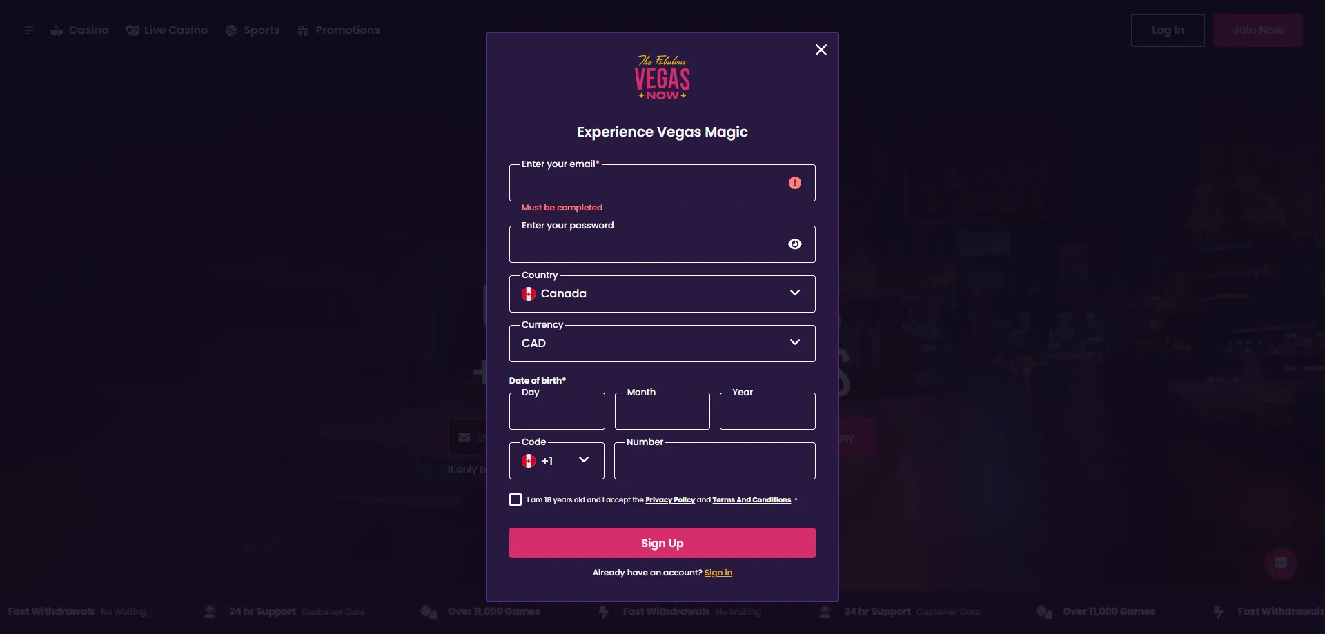 Vegas Now Casino VIP-Einladung – Anmeldeprozess für neue Mitglieder