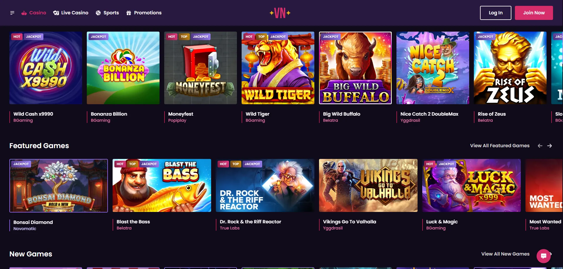 Vegas Now Casino Spielangebot – Slots, Tischspiele und Live Casino